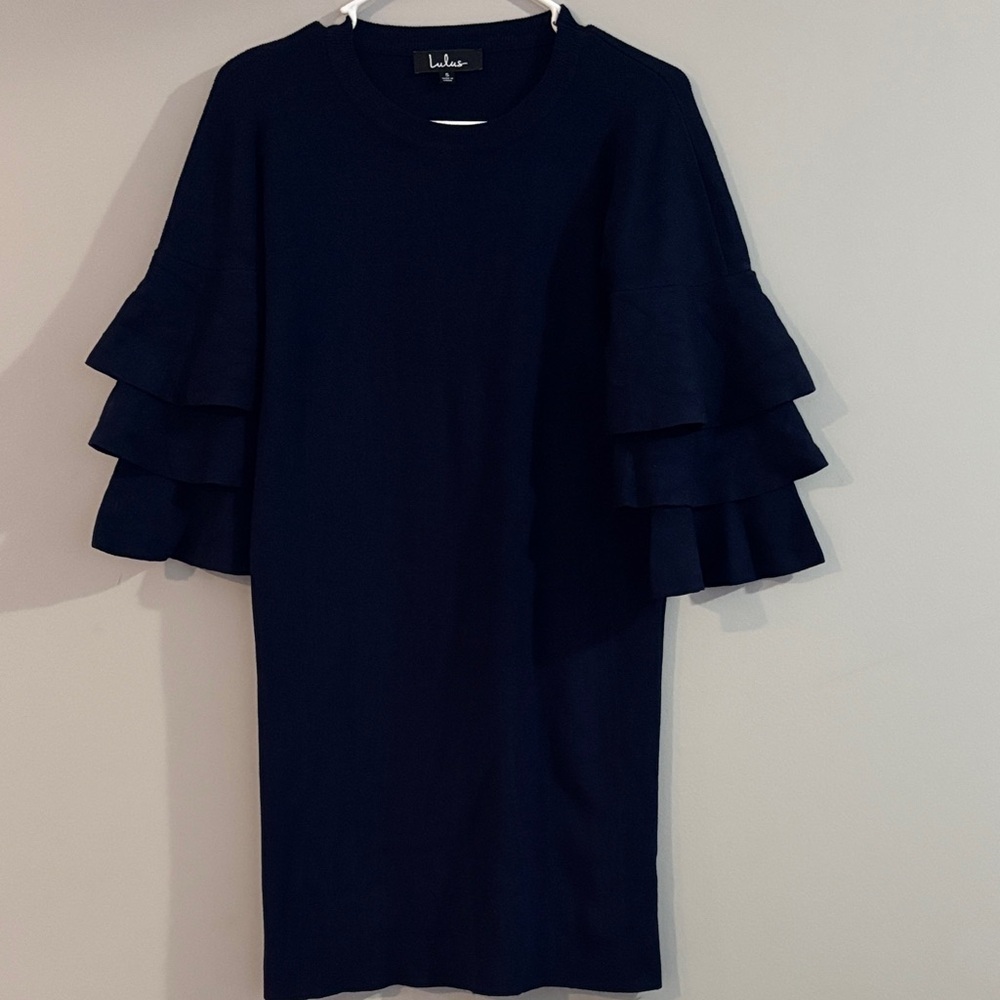 Lulu's Navy Ruffle-Sleeve Shift Dress